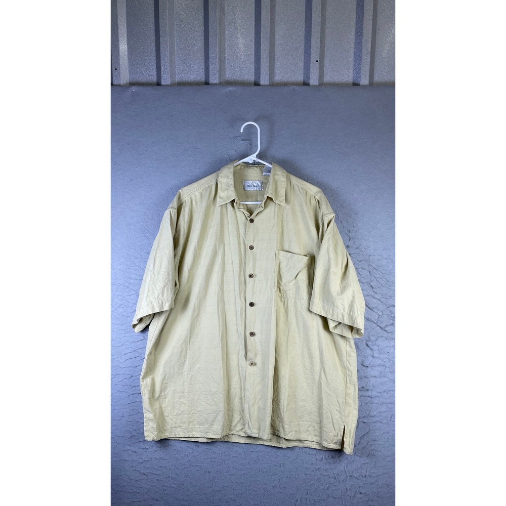 Bill Blass Silk Shirt Mens XL Yellow Excellent Short Sleeve Textured Button Down